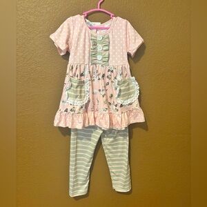 Pink Polka Dot and Floral Top with Striped Leggings